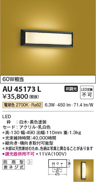 コイズミ照明 LEDアウトドアブラケット AU45914L 工事必要 - 3