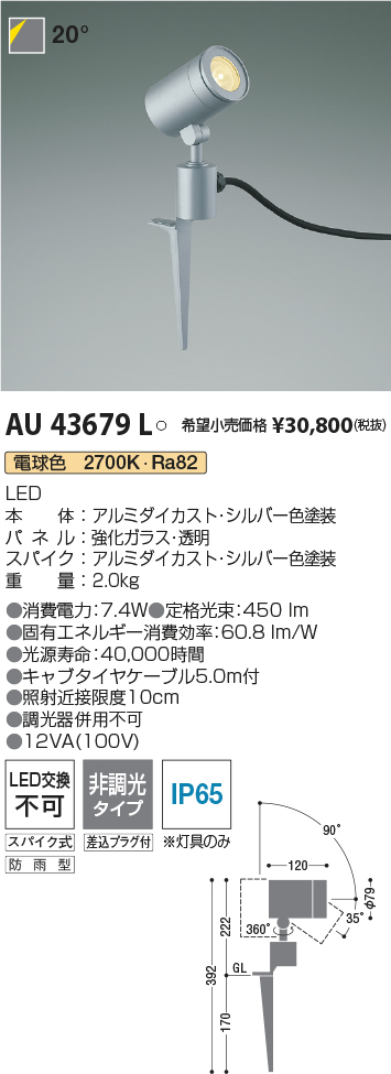 コイズミ照明 スポットライト 中角 JDR50W相当 黒色塗装 AU43677L